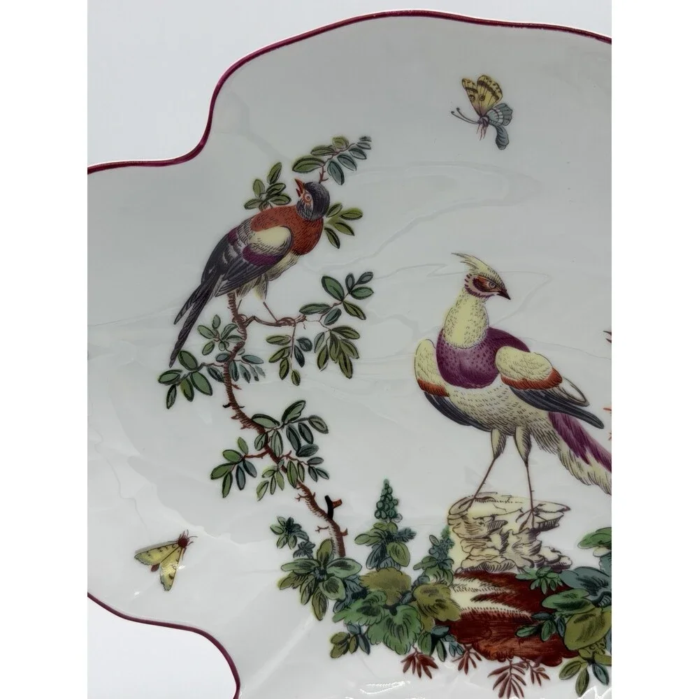 Mottahedeh Williamsburg Porcelain Chelsea Birds Leaf Bowl Portugal Large Vtg